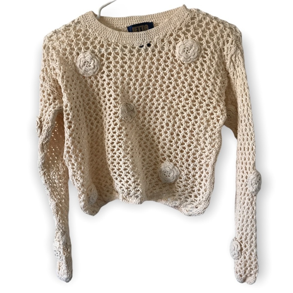 3/$15 Jetta Y2K beige long sleeve crop knit sweater (T5)